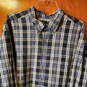 Men's 4XL Harbor Bay Blue Plaid Long Sleeve Button Down Shirt